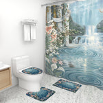 Ocean Ripple Floral Bathroom Rugs Set with Shower Curtain 4 pcs