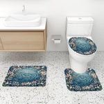 Ocean Ripple Floral Bathroom Rugs Set with Shower Curtain 4 pcs