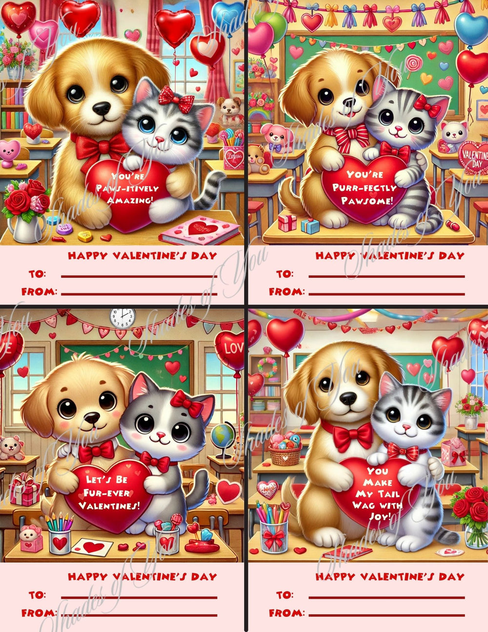 Dog Cat Valentine's Classroom Exchange Cards