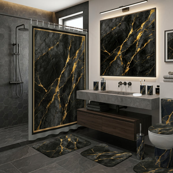 Midnight Gilded Marble Bathroom Accessories Set 5 pcs