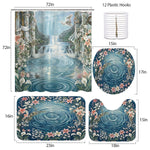 Ocean Ripple Floral Bathroom Rugs Set with Shower Curtain 4 pcs