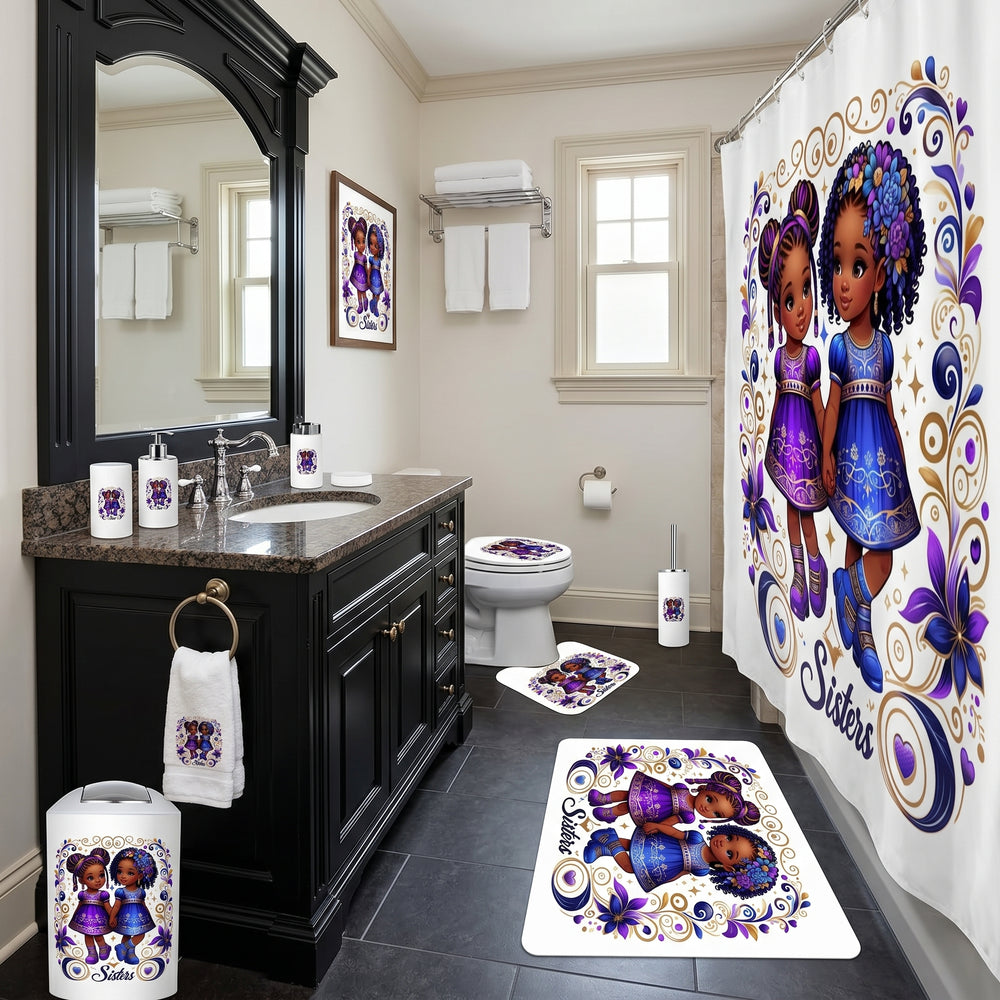 Sister Love Princess Bathroom Rugs Set with Shower Curtain 4 pcs