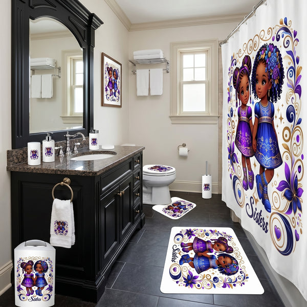 Sister Love Princess Bathroom Rugs Set with Shower Curtain 4 pcs