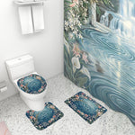 Ocean Ripple Floral Bathroom Rugs Set with Shower Curtain 4 pcs