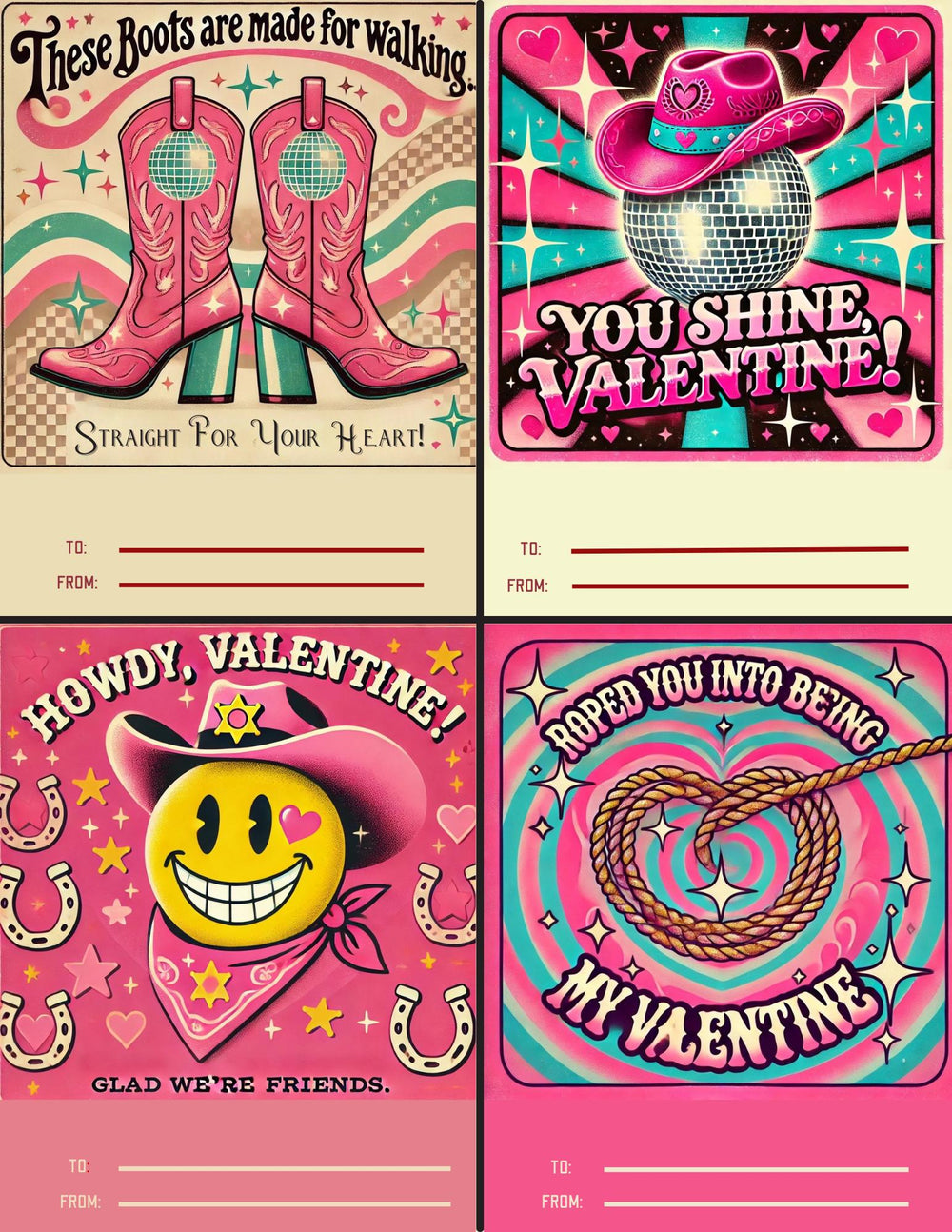 Giddy Up and Glitter Valentine Exchange Cards